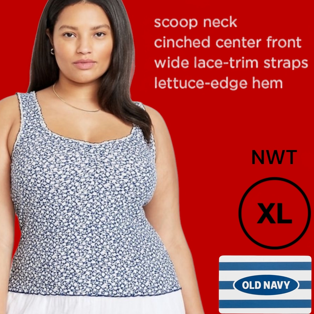 Old Navy Blue and White Floral Tank Top